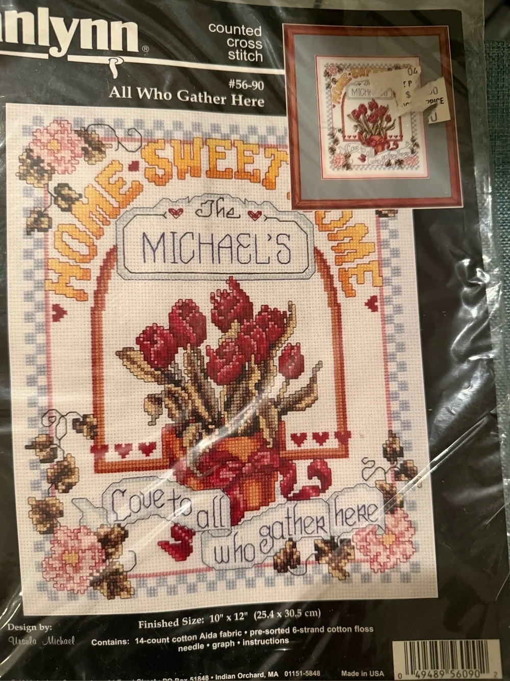 **Vintage**"All Who Gather Here" Counted Cross Stitch Kit - Red Tulips - Picture 1 of 2